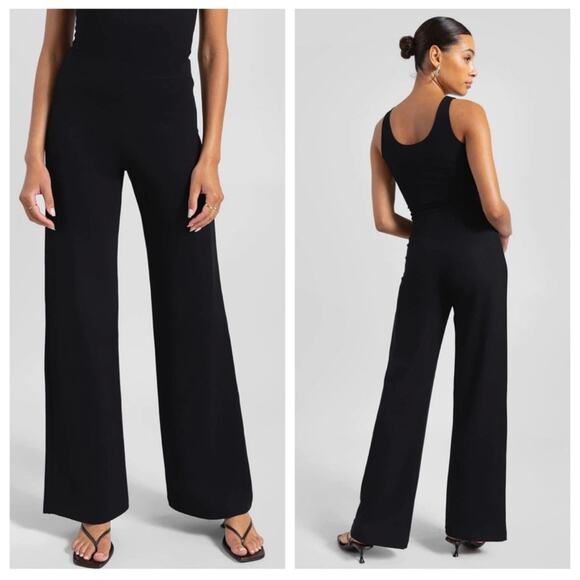 Leset Pants Women XL Black Rio Ponte Pull On Wide Leg High Rise Stretch USA Made